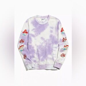 Smurfs Mushroom motif printed Pullover Tie-Dye Crew Neck Long Sleeve Sweatshirt